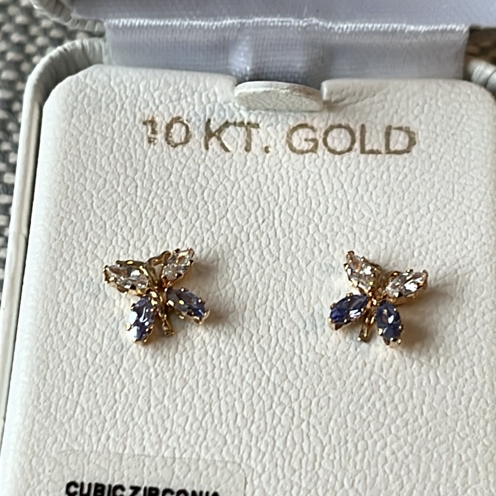 10k Gold Cubic Zirconia Butterfly Earrings - Picture 2 of 2